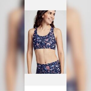 Soul by SoulCycle Ruched Blue and Pink Racerback Sports Bra with Floral Print
